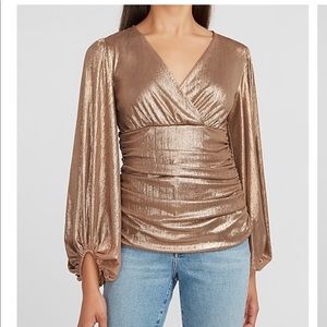 Express METALLIC Ruched Front TOP BLOUSE Rose Gold